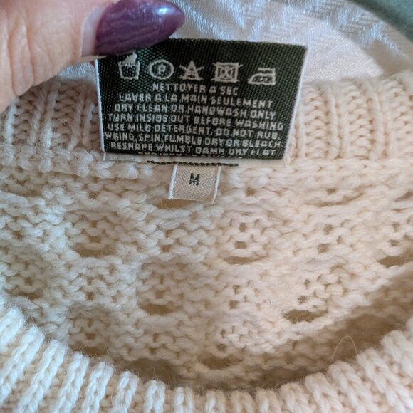Carraig Donn Irish Wool Sweater Cream Cable Knit Pullover Fisherman Size Medium - Picture 11 of 11